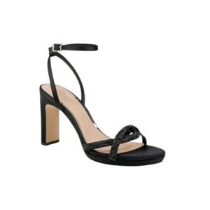 Badgley Mischka Black Rhinestone Ankle Strap Block Heel Platform‎ Sandals 6.5